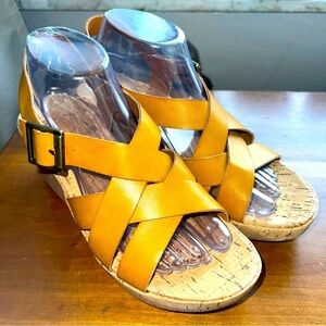 Korks Nova Comfort Platform Cork Wedge Strappy Sandals Yellow Size 9M